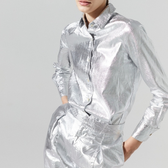 Kooky's Kloset Tops - San Marino Metallic Linen Shirt - New Silver